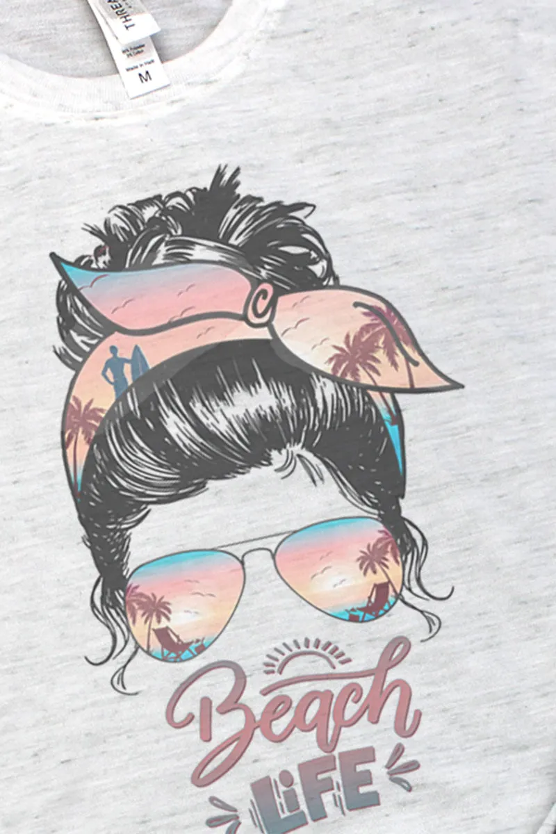 Messy Bun Beach Life Blizzard Jersey Short Sleeve T-Shirt