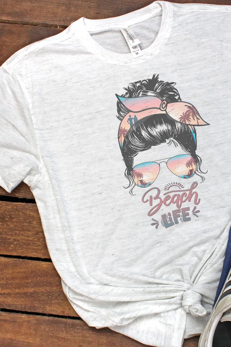 Messy Bun Beach Life Blizzard Jersey Short Sleeve T-Shirt