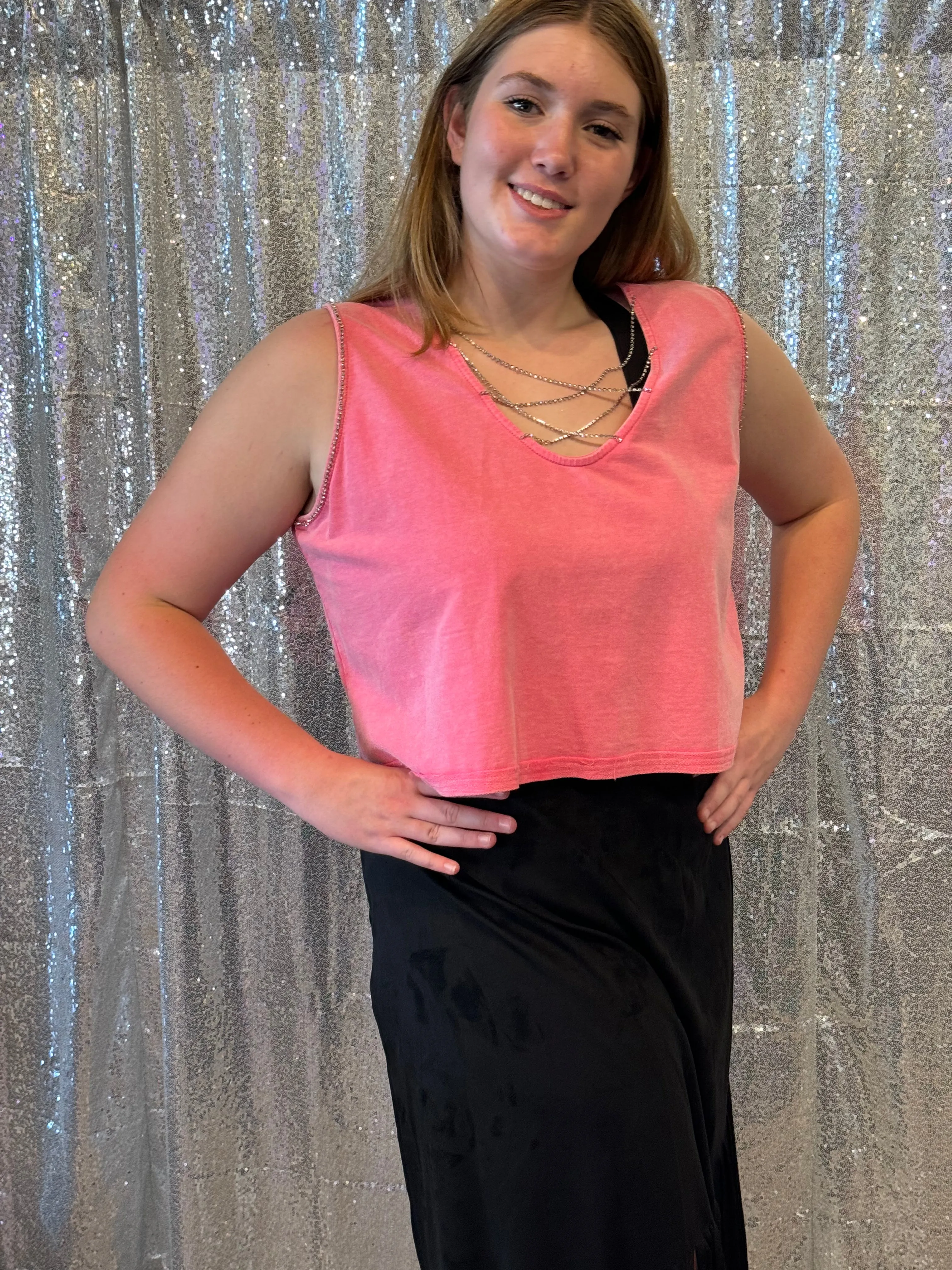 MINERAL WASHED RHINESTONE TANK