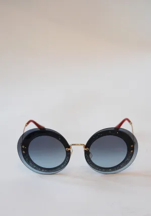 Miu Miu Blue Glitter Round Sunglasses