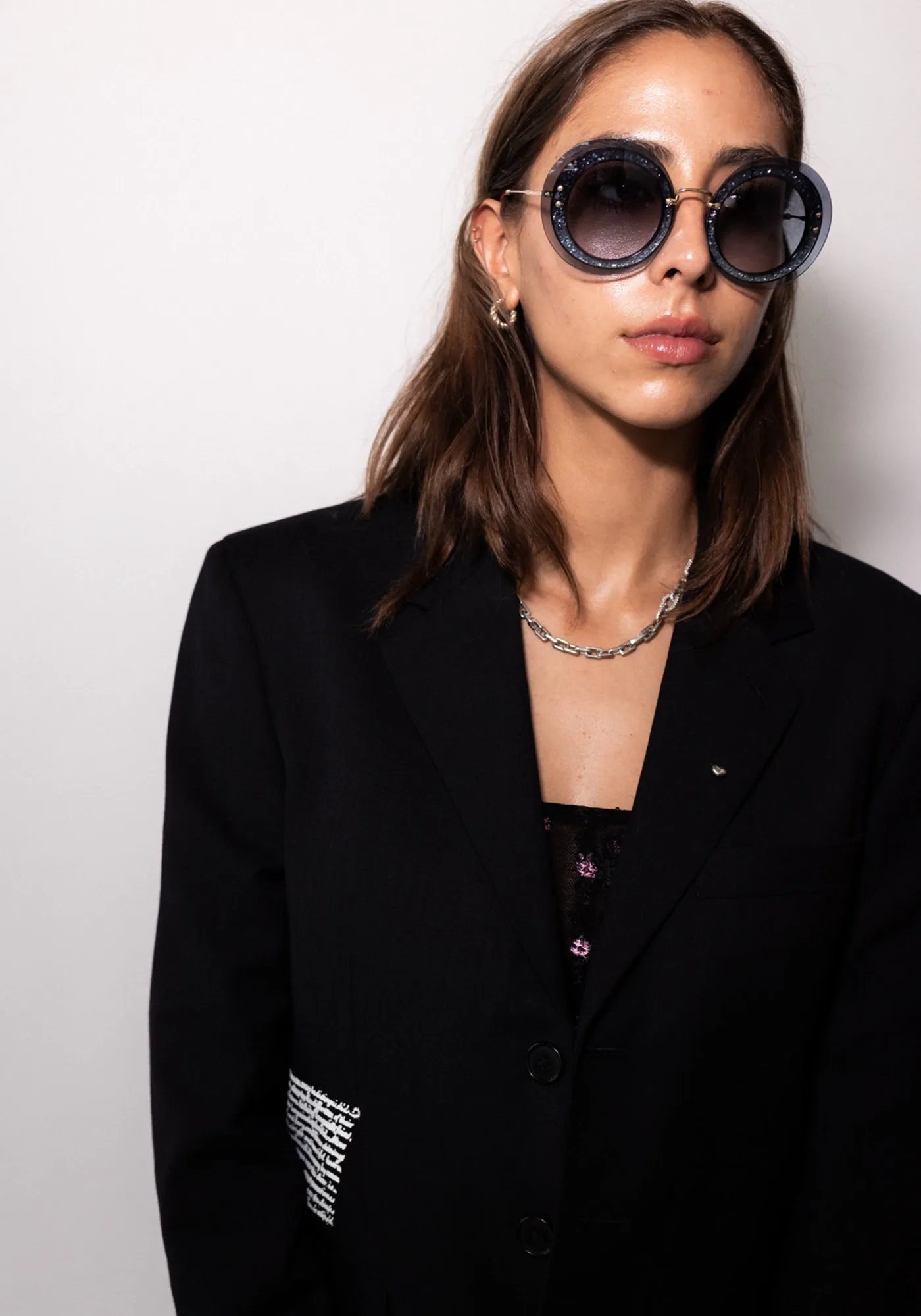 Miu Miu Blue Glitter Round Sunglasses