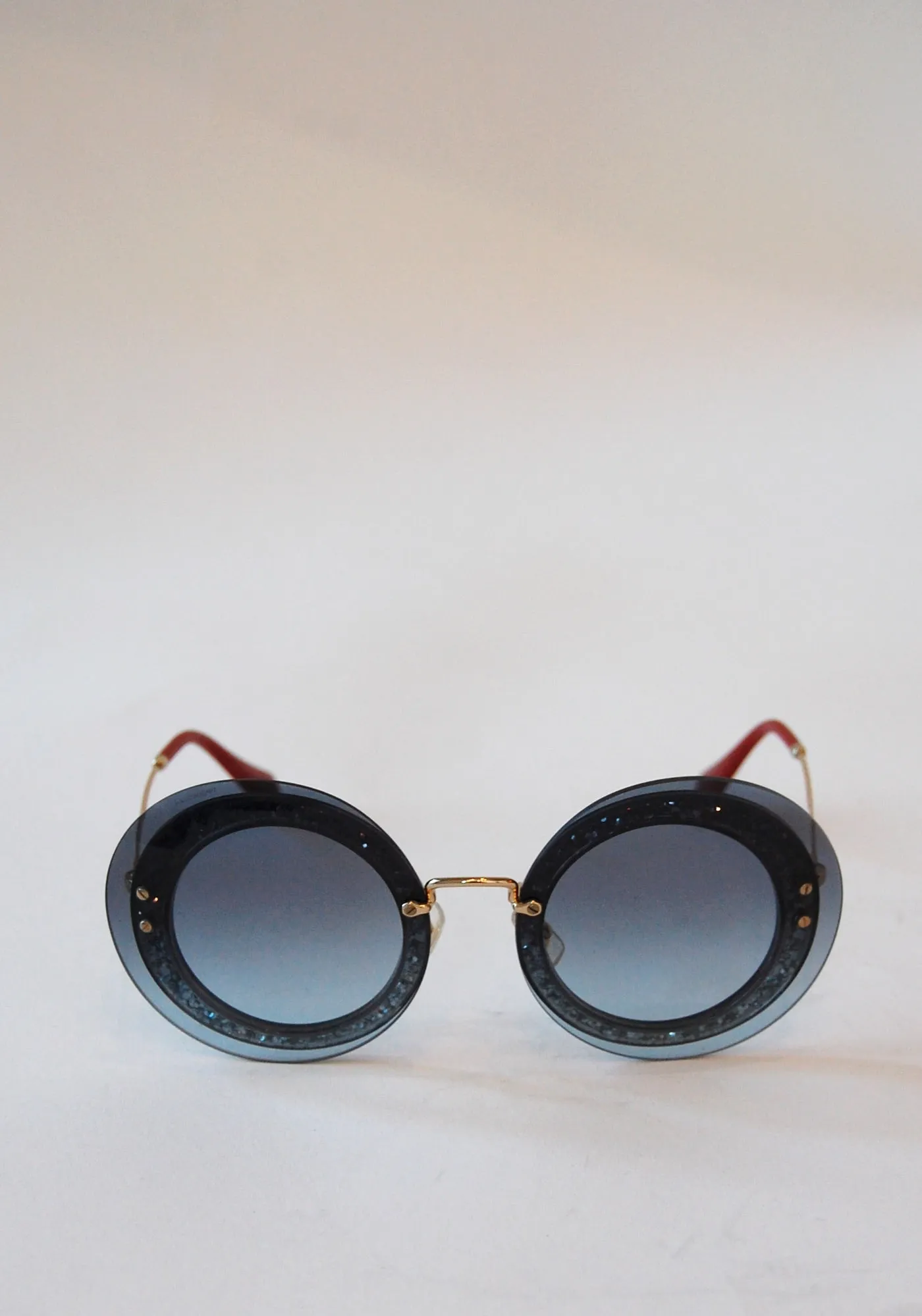 Miu Miu Blue Glitter Round Sunglasses