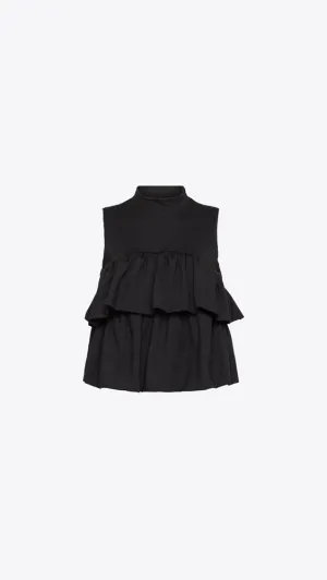 Mock Neck Gathered Tier Top - Black
