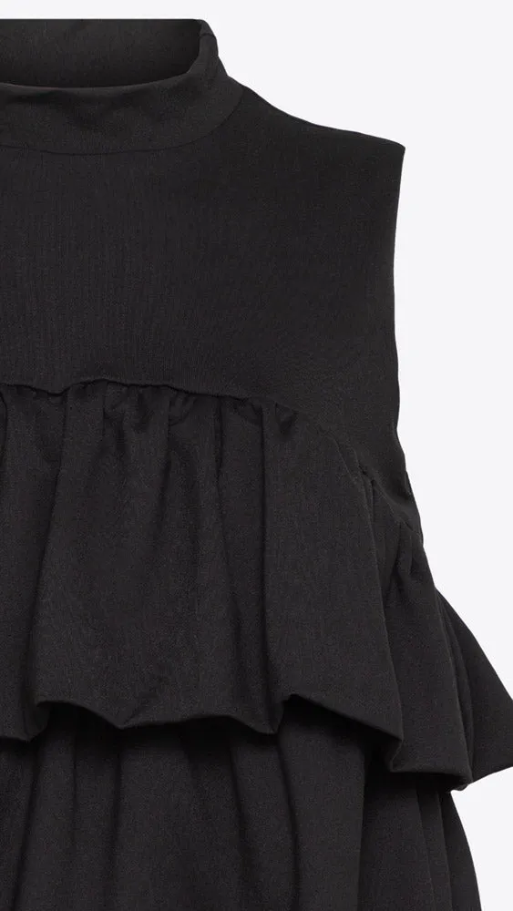 Mock Neck Gathered Tier Top - Black