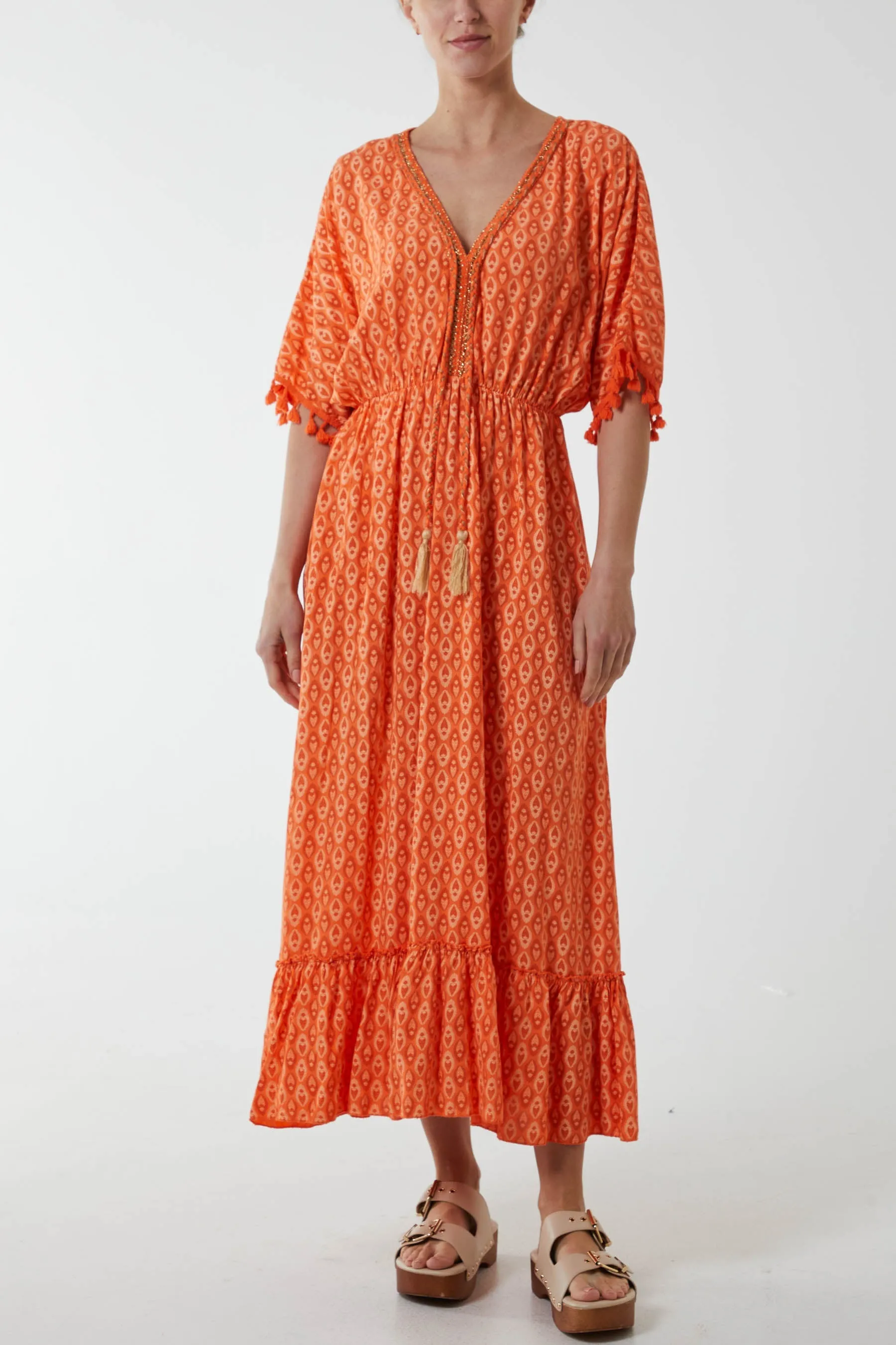 Mosaic Print Tassel Dress