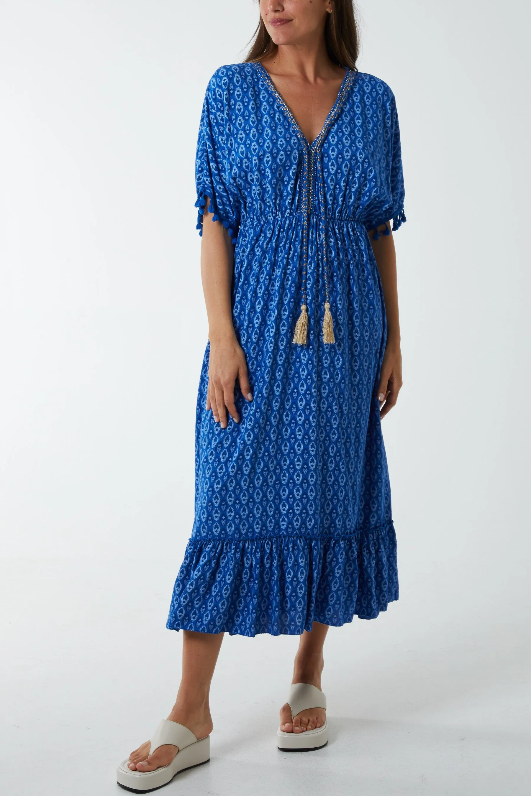 Mosaic Print Tassel Dress