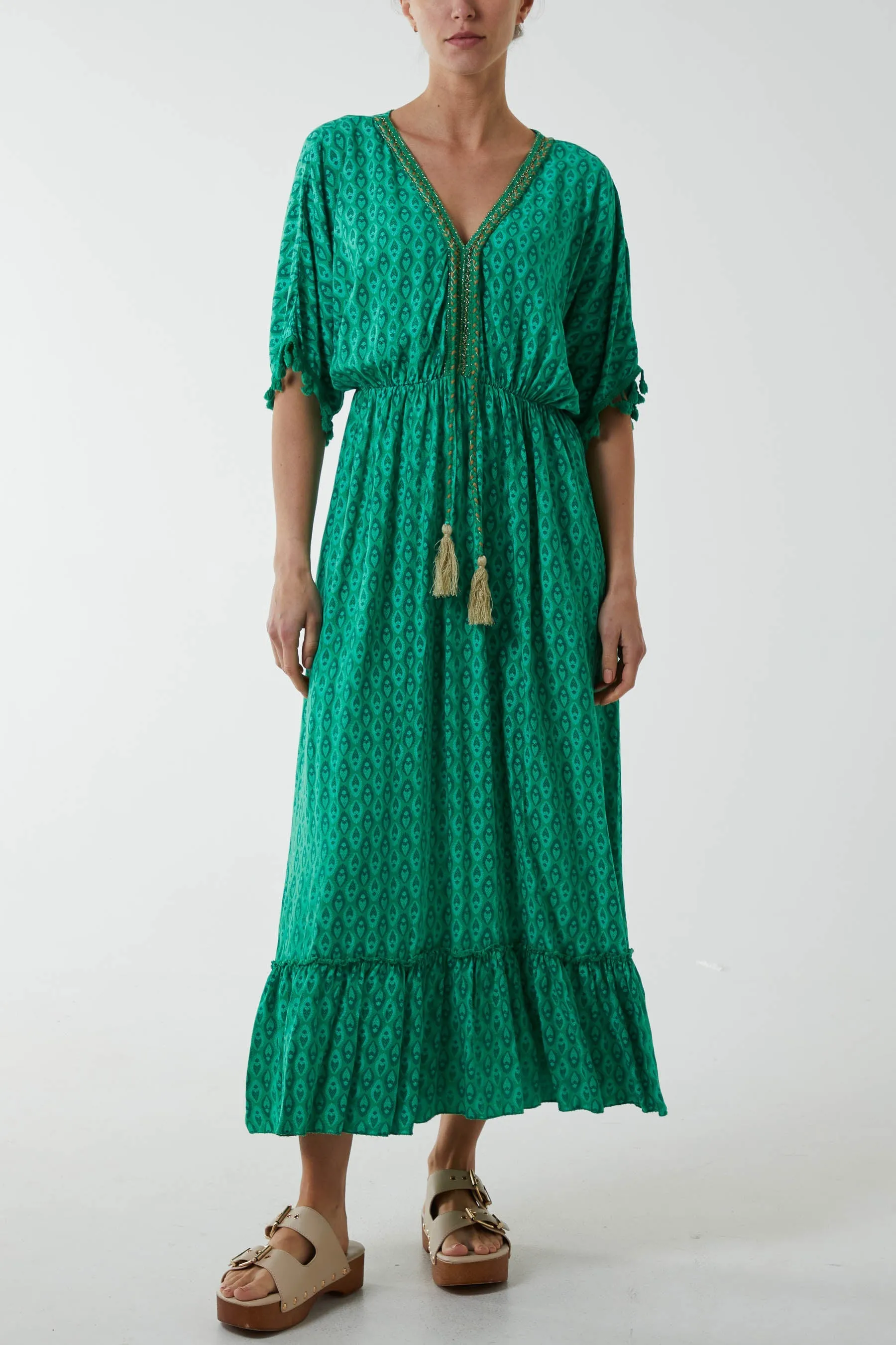 Mosaic Print Tassel Dress