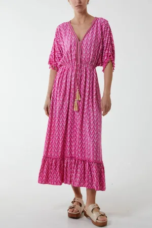 Mosaic Print Tassel Dress