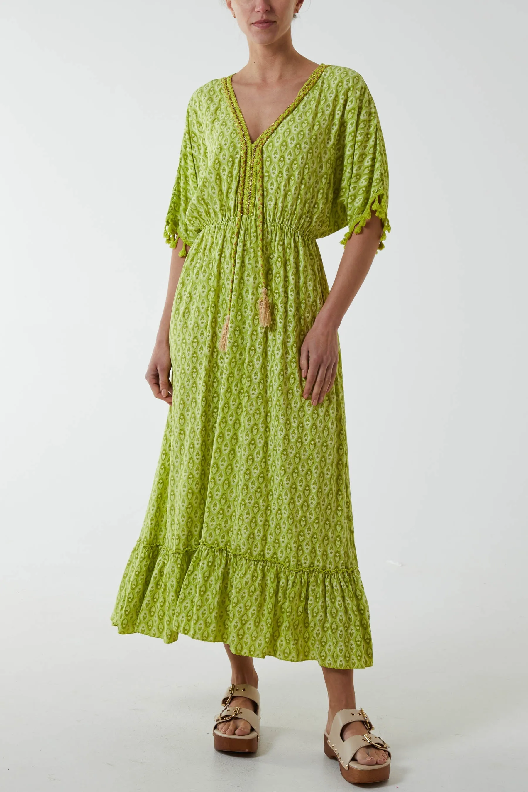 Mosaic Print Tassel Dress