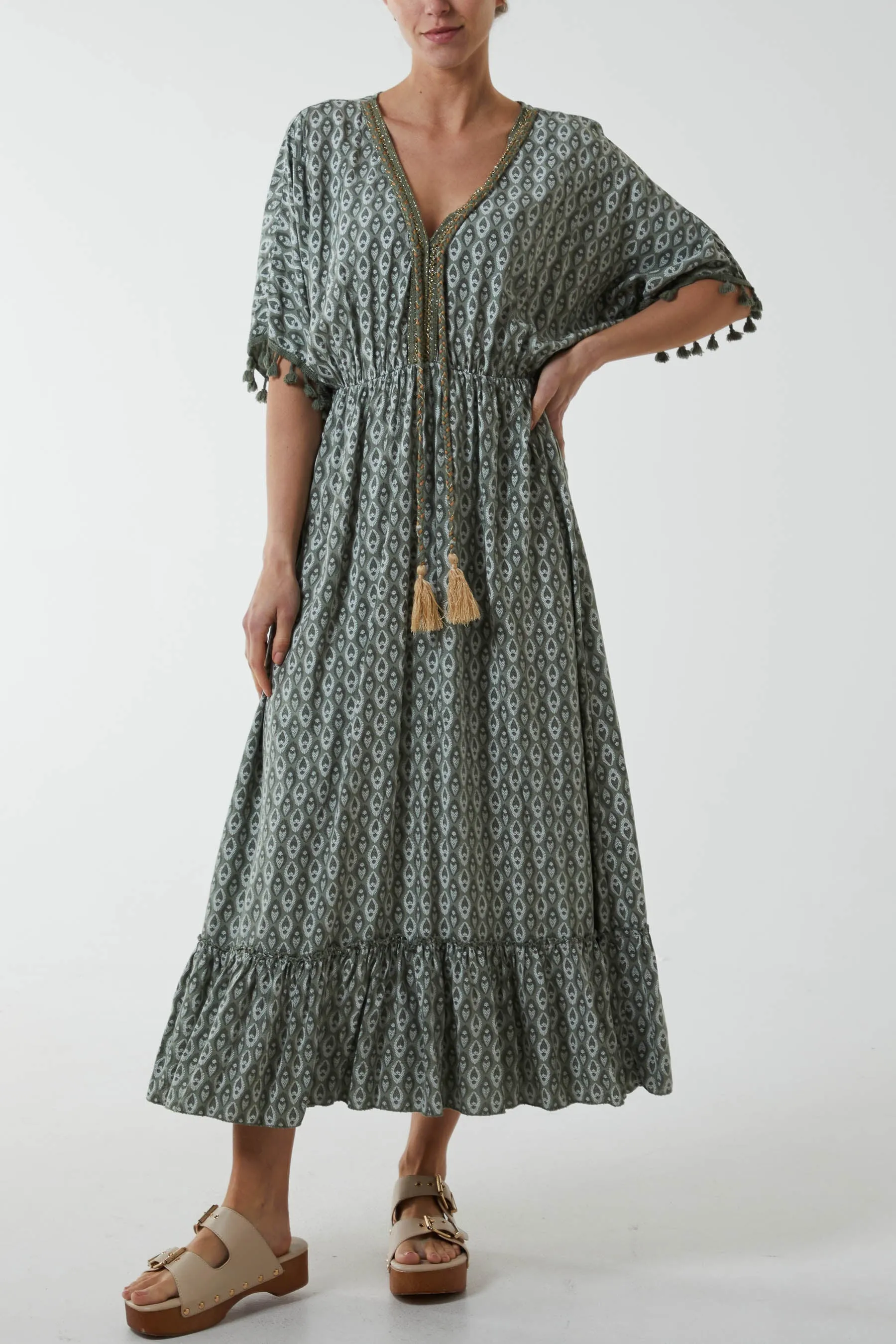 Mosaic Print Tassel Dress
