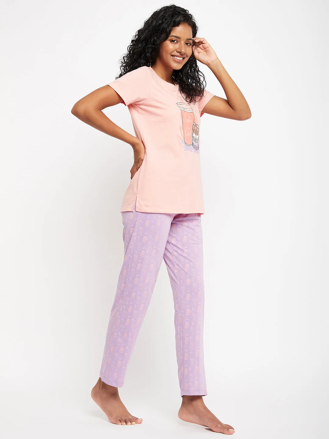mSECRET Peach Printed Cotton Nightsuit