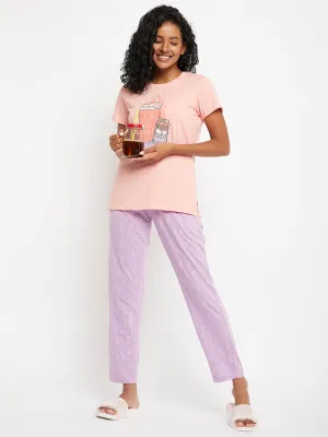 mSECRET Peach Printed Cotton Nightsuit
