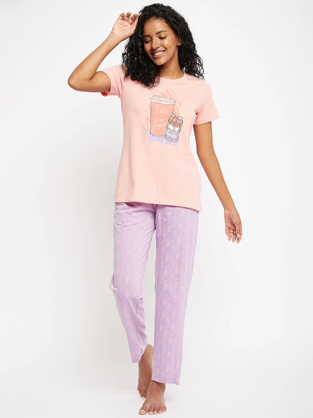 mSECRET Peach Printed Cotton Nightsuit