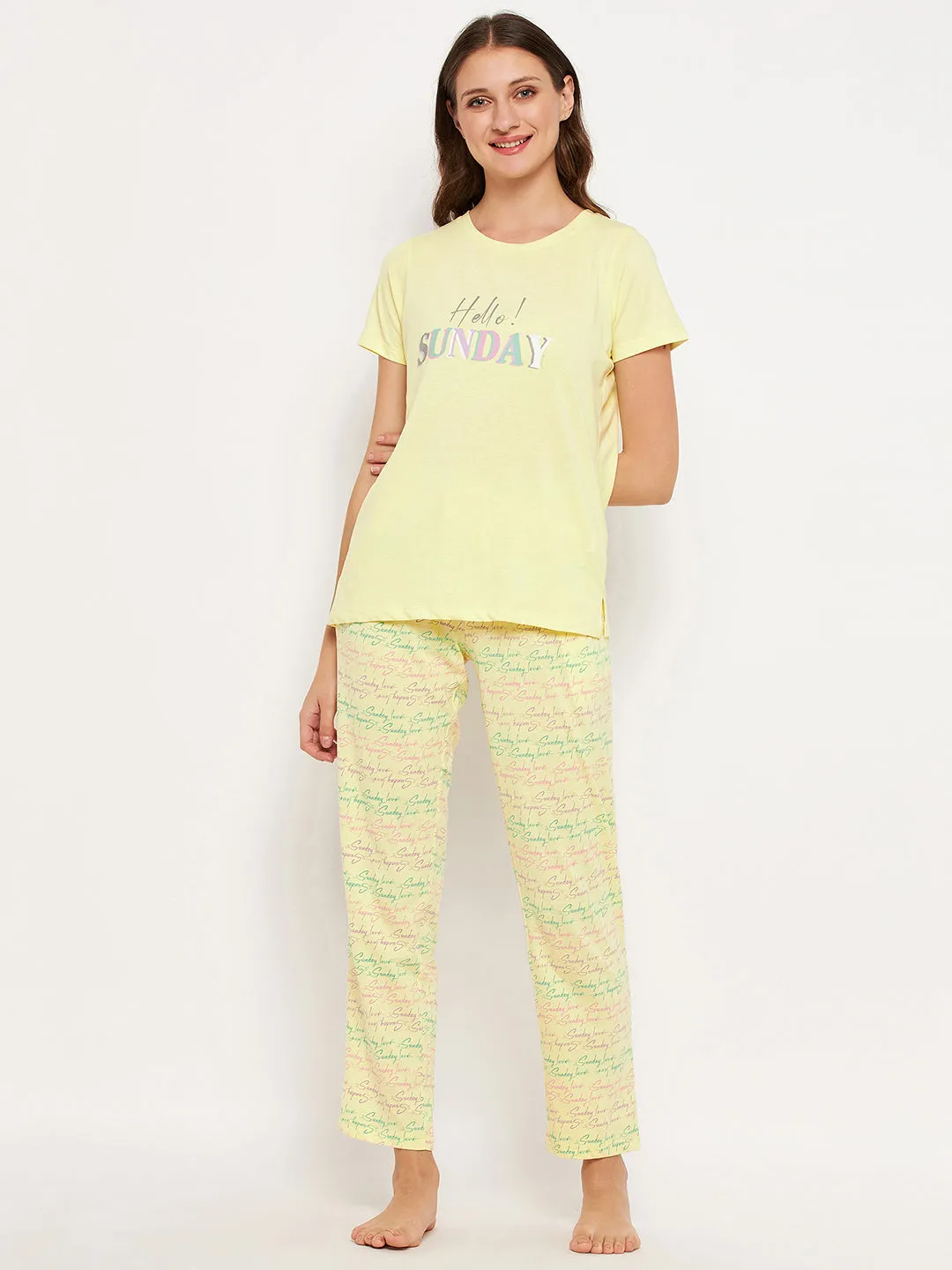mSECRET Yellow Printed Cotton Nightsuit