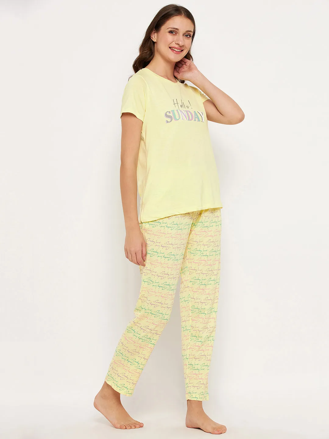 mSECRET Yellow Printed Cotton Nightsuit