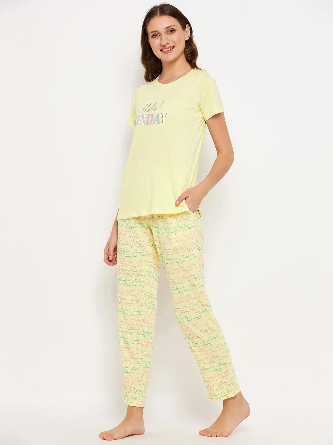 mSECRET Yellow Printed Cotton Nightsuit