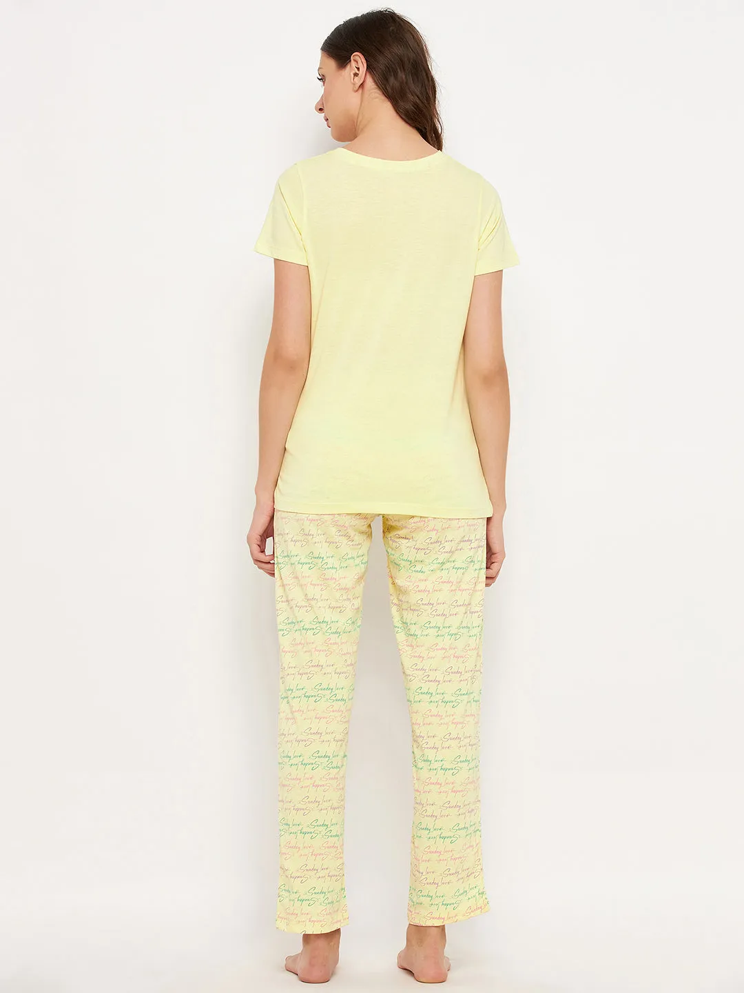 mSECRET Yellow Printed Cotton Nightsuit