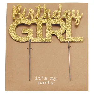 Mud Pie Birthday Girl Candle Holder Cake Topper - Gold Glitter