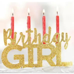 Mud Pie Birthday Girl Candle Holder Cake Topper - Gold Glitter