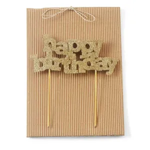 Mud Pie Happy Birthday Candle Holder Cake Topper - Gold Glitter