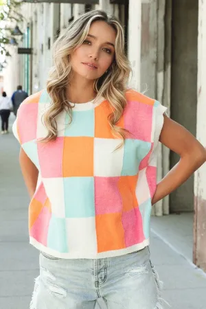 MULTI COLOR CHECKER SWEATER VEST