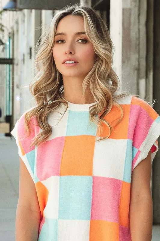 MULTI COLOR CHECKER SWEATER VEST