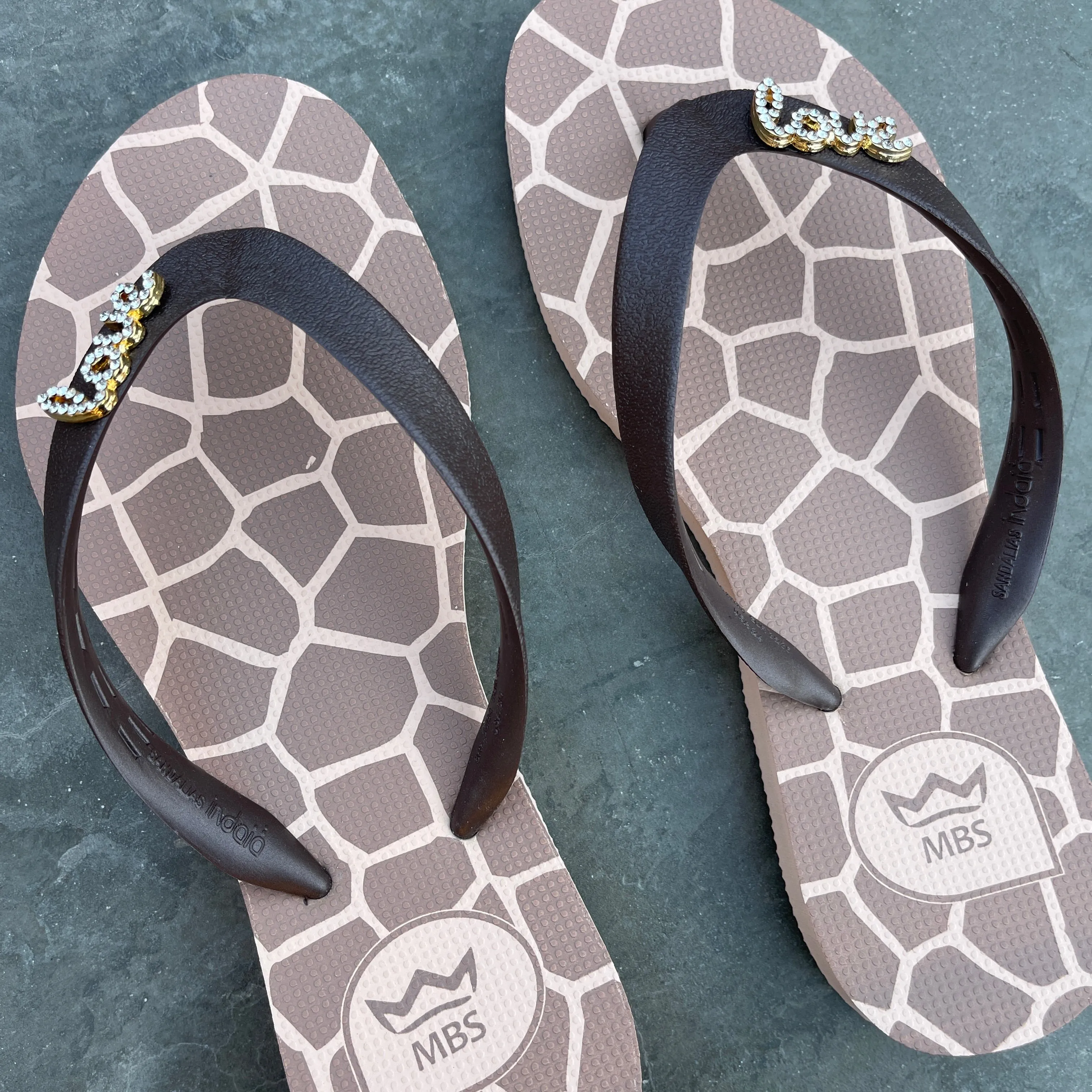 Natural Rubber Flip Flops Giraffe Print Love