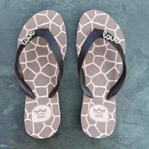 Natural Rubber Flip Flops Giraffe Print Love