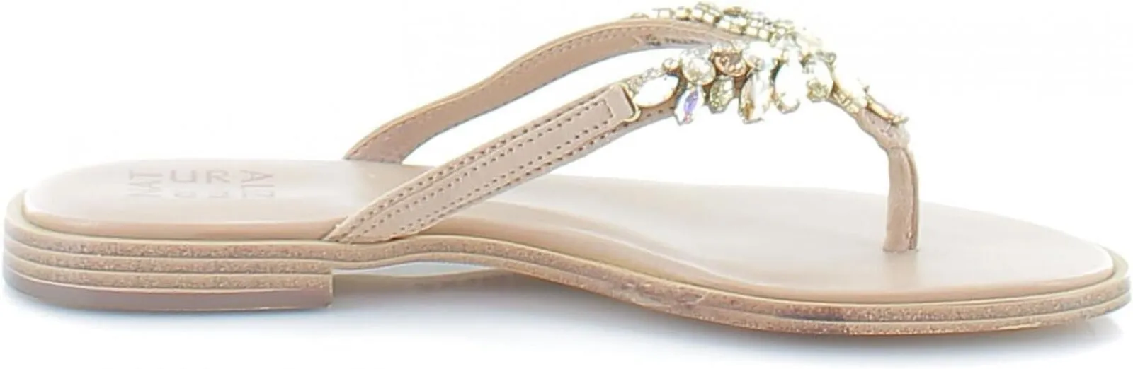 Naturalizer Fallyn Women's Sandals & Flip Flop Rhinestone Nude Leather Brown 6M