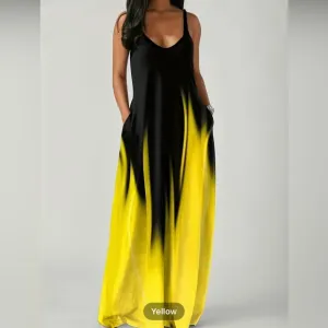 NIP Yellow flames sleeveless maxi dress NWOT