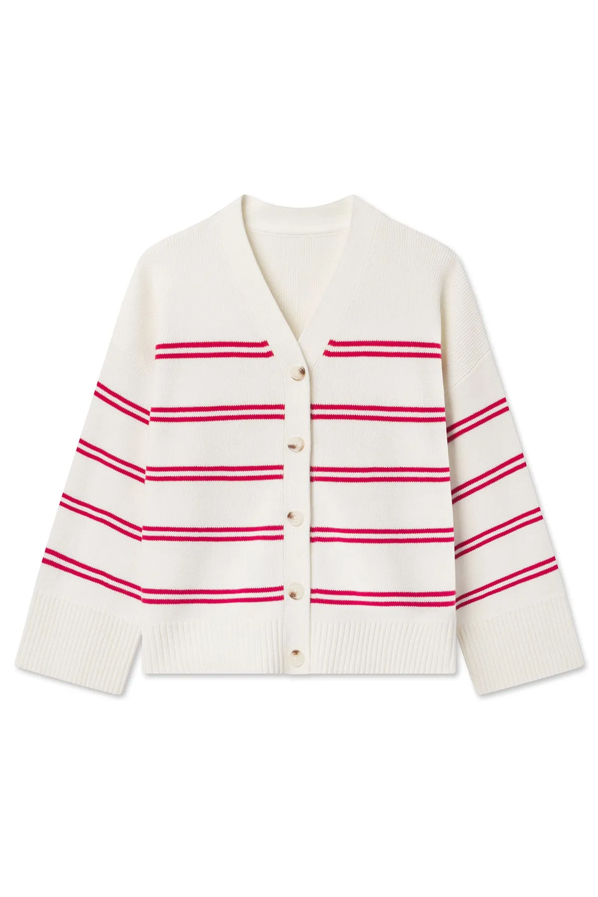 Nora Cotton Cardigan in Ivory Red Stripe