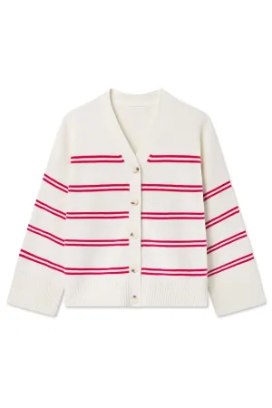 Nora Cotton Cardigan in Ivory Red Stripe