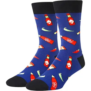 Novelty Hot Sauce Gifts for Men, Anniversary Gift for Him, Funny Food Socks, Men's Hot Sauce Socks, Gift for Dad, Funny Hot Sauce Socks for Hot Sauce Lovers