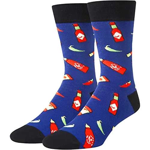 Novelty Hot Sauce Gifts for Men, Anniversary Gift for Him, Funny Food Socks, Men's Hot Sauce Socks, Gift for Dad, Funny Hot Sauce Socks for Hot Sauce Lovers