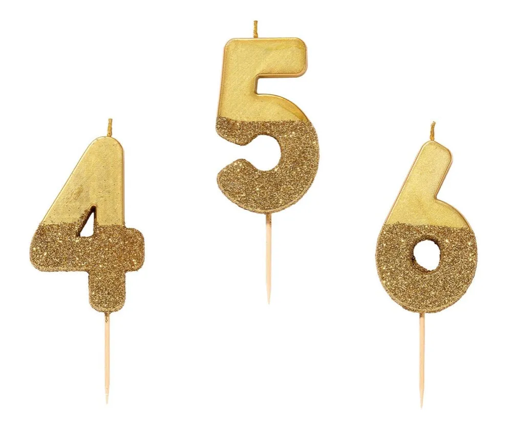 Number Candle: Gold Glitter