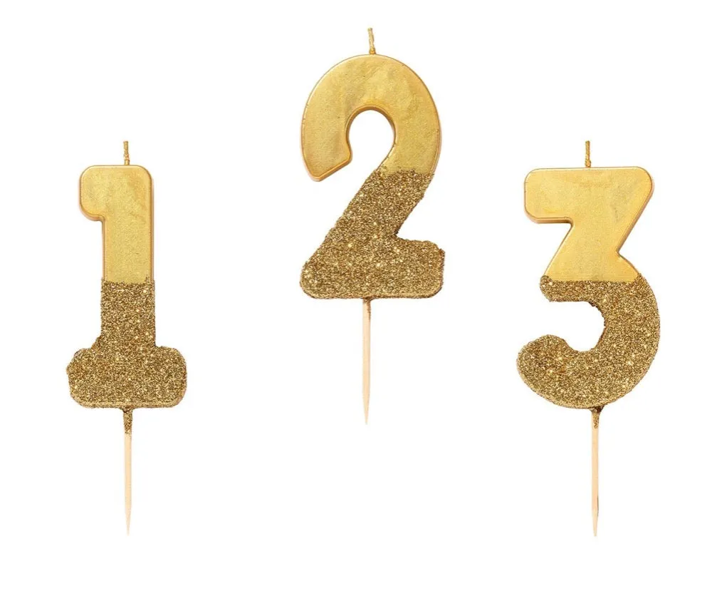 Number Candle: Gold Glitter