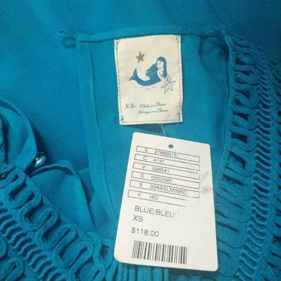 NWT Anthropologie Mermaid Sea Teal Blue Macrame Maxi Dress XS