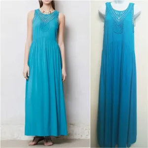 NWT Anthropologie Mermaid Sea Teal Blue Macrame Maxi Dress XS