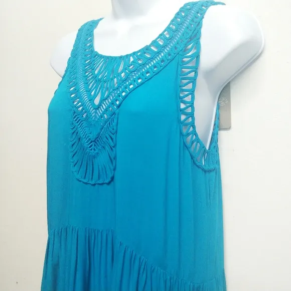 NWT Anthropologie Mermaid Sea Teal Blue Macrame Maxi Dress XS