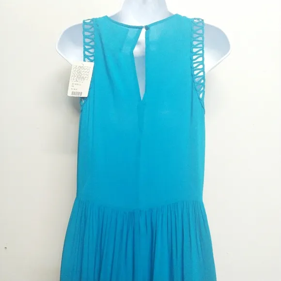 NWT Anthropologie Mermaid Sea Teal Blue Macrame Maxi Dress XS
