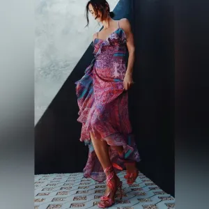 NWT Gianni Bini x DANNIJO Isabella Printed V-Neck Wrap Maxi Dress, Medium,Floral