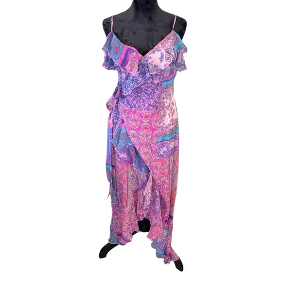 NWT Gianni Bini x DANNIJO Isabella Printed V-Neck Wrap Maxi Dress, Medium,Floral