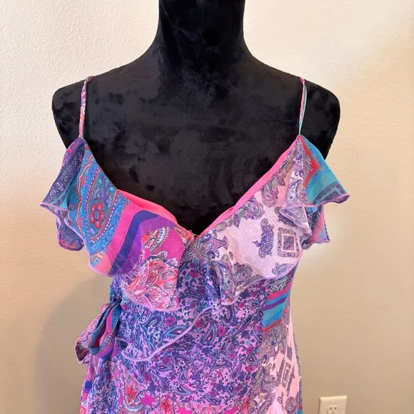 NWT Gianni Bini x DANNIJO Isabella Printed V-Neck Wrap Maxi Dress, Medium,Floral