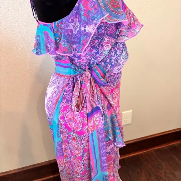 NWT Gianni Bini x DANNIJO Isabella Printed V-Neck Wrap Maxi Dress, Medium,Floral