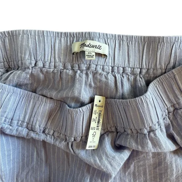 NWT Madewell Linen-Blend Pull-On Tiered Maxi Skirt in Stripe Lavender Womens XL
