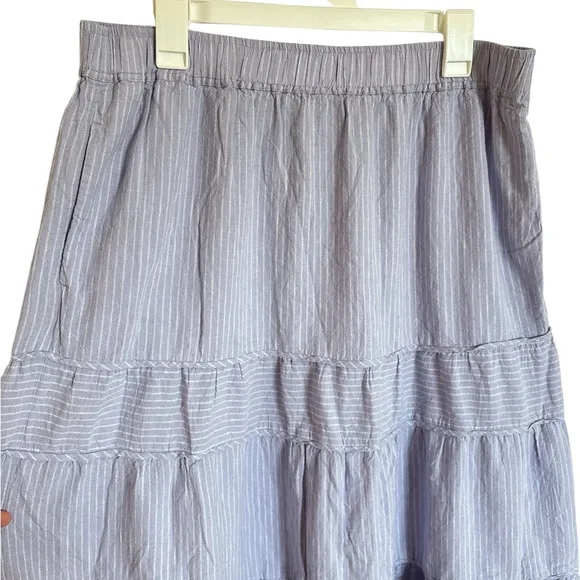 NWT Madewell Linen-Blend Pull-On Tiered Maxi Skirt in Stripe Lavender Womens XL