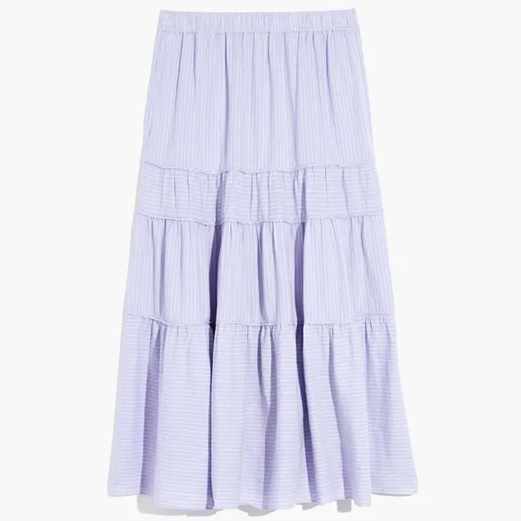 NWT Madewell Linen-Blend Pull-On Tiered Maxi Skirt in Stripe Lavender Womens XL