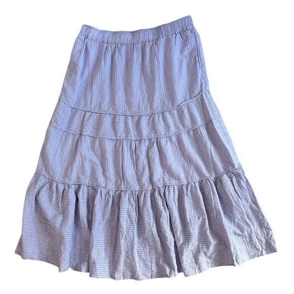 NWT Madewell Linen-Blend Pull-On Tiered Maxi Skirt in Stripe Lavender Womens XL