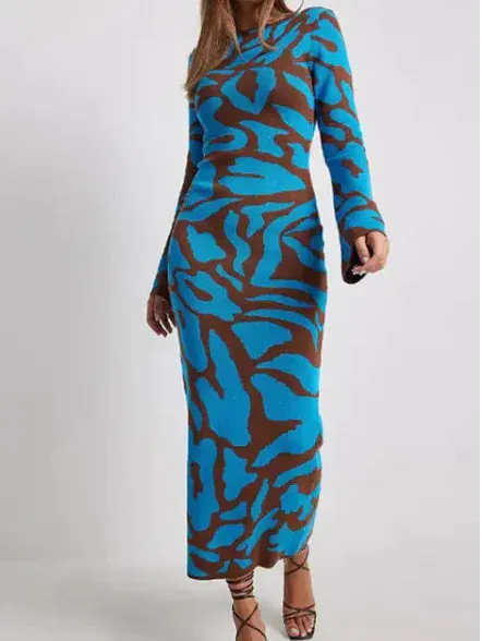 O-neck Flare Sleeve Maxi Dress