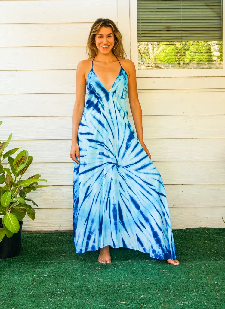 Ocean Breeze Blue Tie Dye Maxi Dress